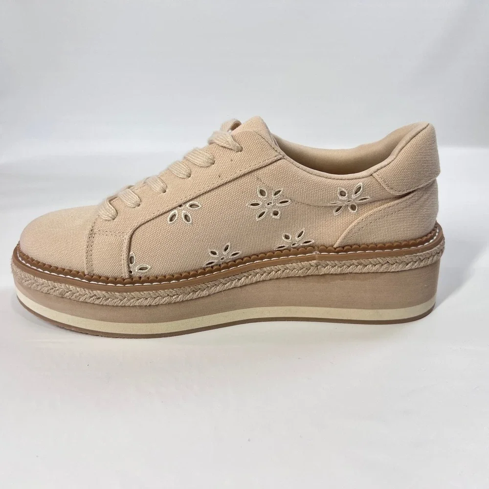 DV by Dolce Vita Bliss Platform Sneakers 9 Beige Canvas Espadrille Floral Cutout